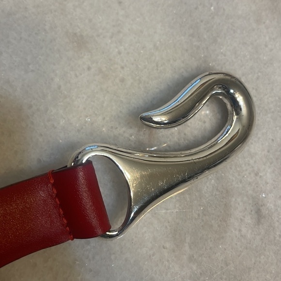 Chico’s belt woman genuine Red leather fashion silvertone hook buckle  Sz M/L main image 4